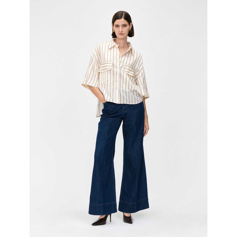 Veronika Maine Cream Stripe Pocketed Shirt image number 3